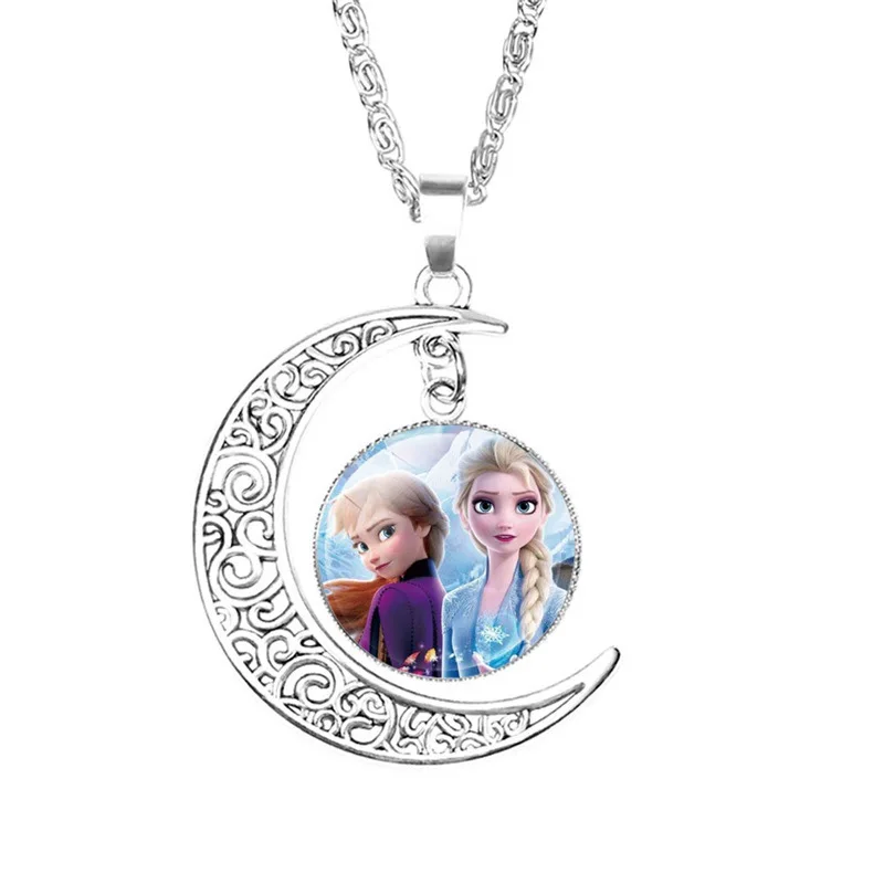 

Anime Disney Frozen 2 Crescent Necklace Children's Cartoon Princess Aisha Anna Time Stone Pendant Girl Necklace