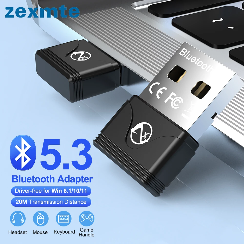 

Zexmte USB Bluetooth Adapter Bluetooth 5.3 5.1 5.0 Dongle Transmitter Receiver for Speaker Audio for Windows 8.1/10/11 Adaptador