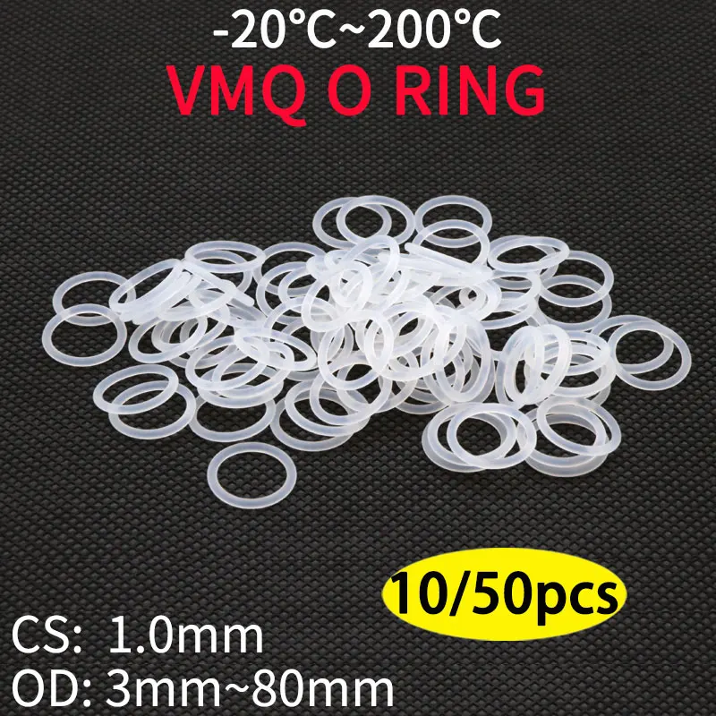 10/50Pcs VMQ O Ring Seal Gasket CS 1mm OD 5 ~ 50mm Silicone Rubber Insulated Waterproof Washer Round Shape White Nontoxic