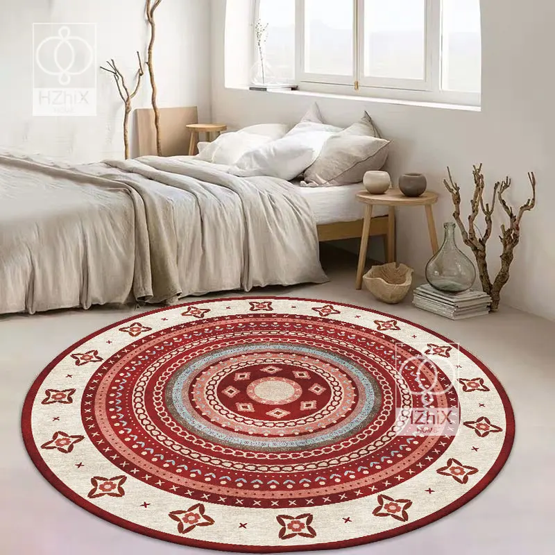

Nordic Round Carpet Living Room Ins Moroccan National Style Retro Country Coffee Table Round Cushion Bedroom Bedside Blanket