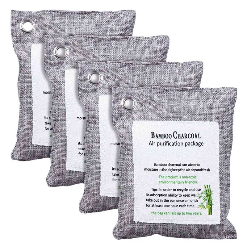 

JEYL 3X Activated Bamboo Charcoal Bag Odor Remover 200Gx4, Air Purifying Bags For Home, Car, Closet, Shoes