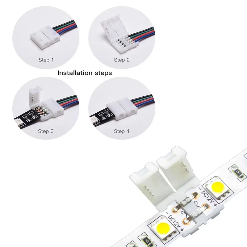 Фото Удлинительный кабель 22AWG 20AWG 2/3/4pin 80 °C 300 В, параллельный шнур питания для RGB светодиодной ленты 3528 5050 с 6 разъемами без пайки №5
