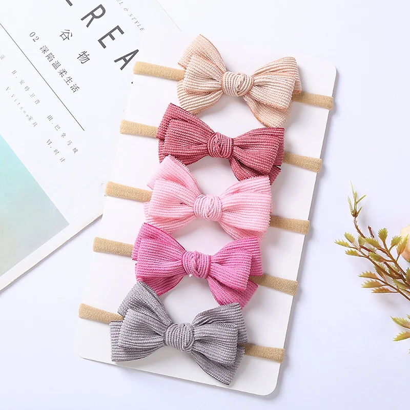 

5Pcs/Lot Cute Baby Girls Headband Nylon Corduroy Bow Headbands Hairbands For Children Babies Hair Band Newborn Accessories Bows