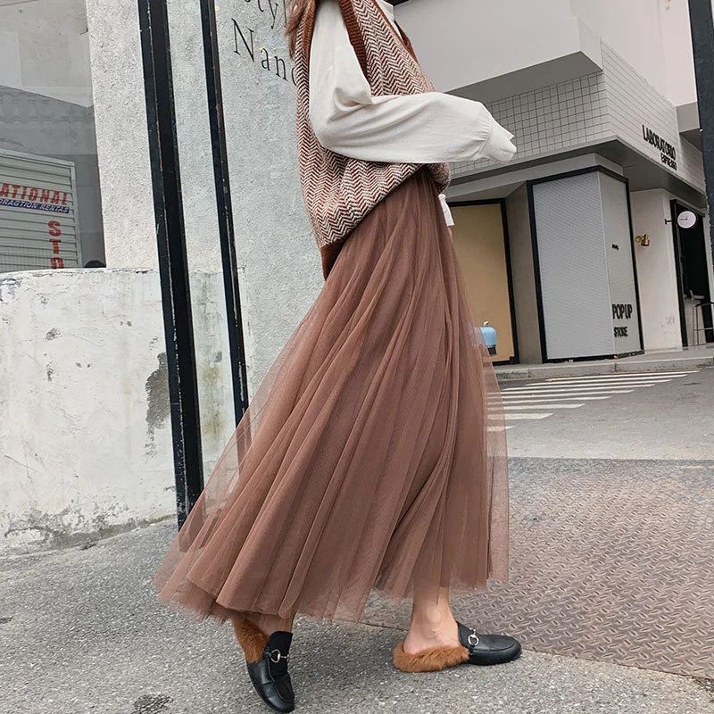 

Mesh pleated 2022 new spring and summer A-line long black medium length quarter women streetwear wholesale clothes for teens
