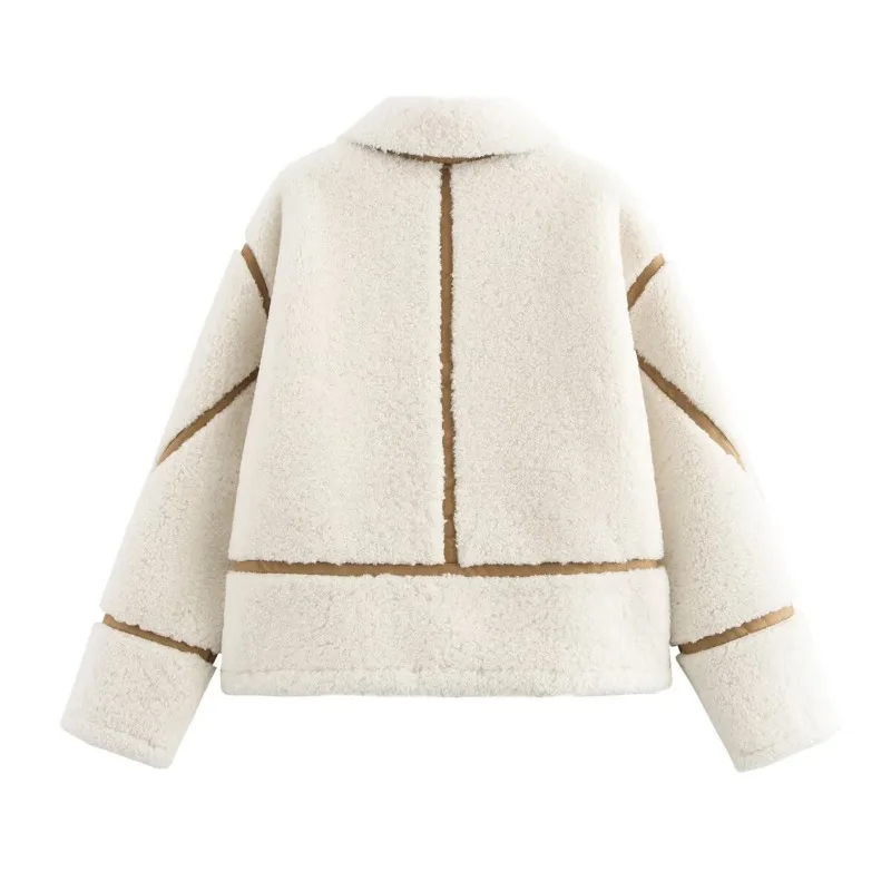 TRAF ZR Женские куртки Осенние новинки Бежевая флисовая куртка Американские