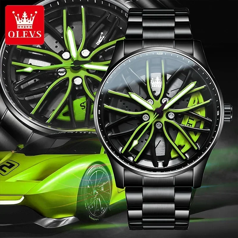 Мужские часы OLEVS 360° ° Поворотный циферблат спортивный автомобильный обод