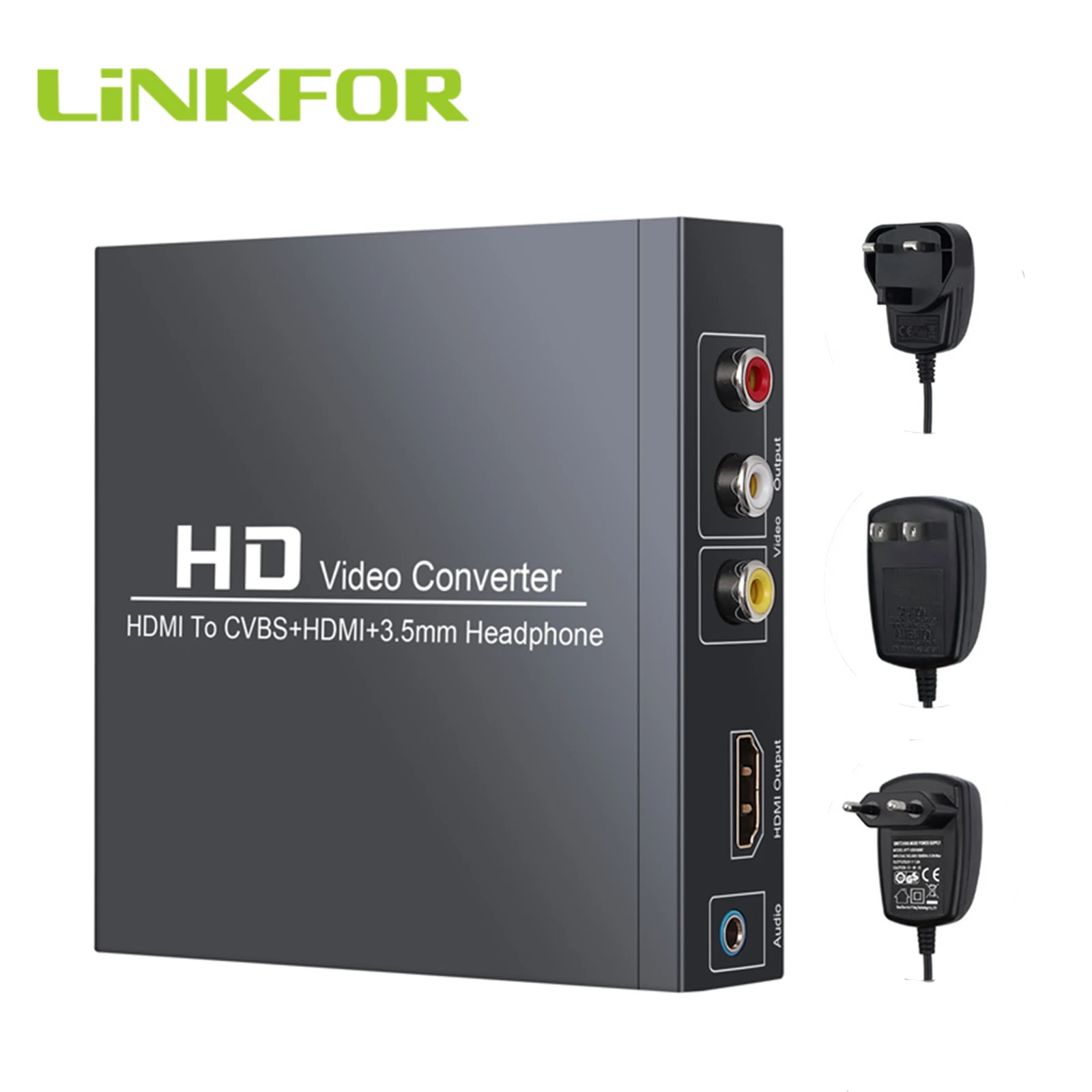 LiNKFOR HDMI-совместимый к AV преобразователю 3RCA CVBS композитный видео аудио адаптер 1080P PAL NTSC функция увеличения вилка EU UK US