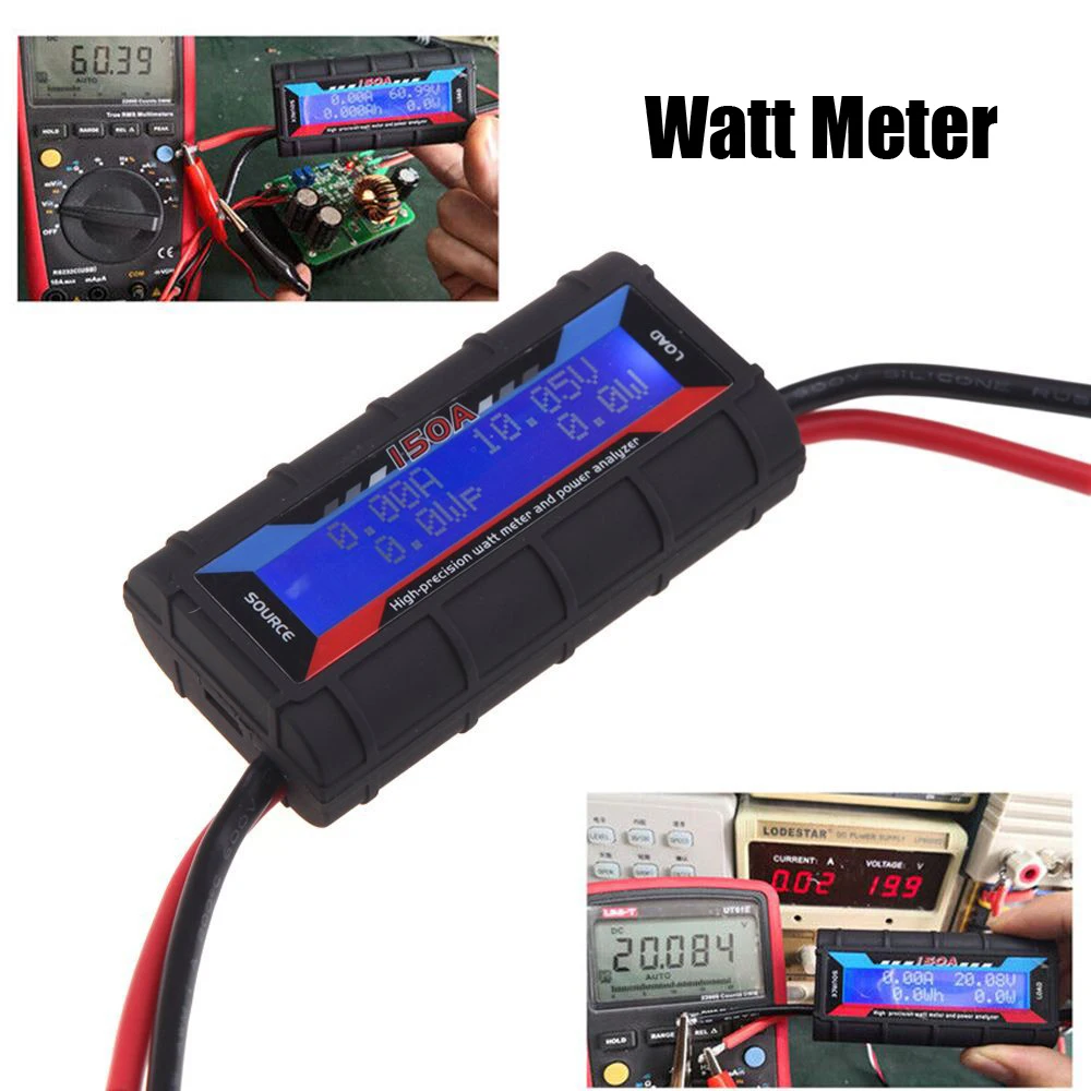 

ABS Watt Meter Reusable Professional 150A Digital Electrical Solar Panel LCD Screen Power Analyzer Voltmeter Backlight