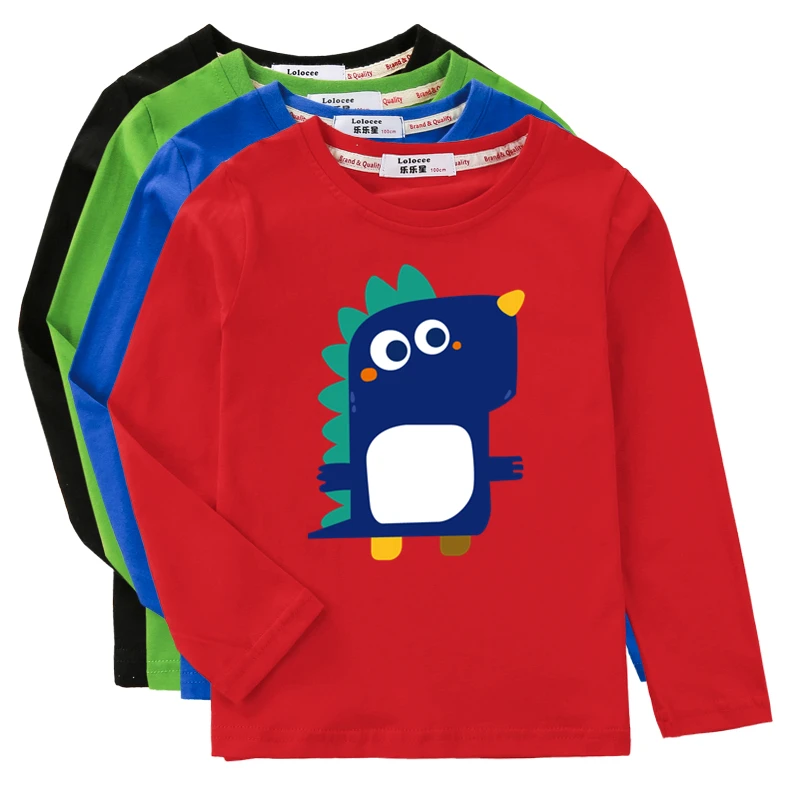 Spring Cute Children Clothing Dinosaur Cartoon T-shirt Newborn Boys Long Sleeve Shirt Kid Cotton Tips Tees