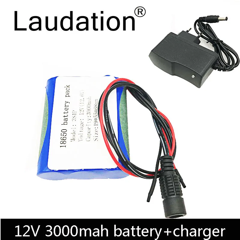 

laudation 12V 3000 mAh 3S 1P Li-ion battery 18650 lithium rechargeable battery protection plate rechargeable 1A battery charger
