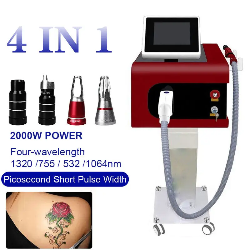 

4 In1 Picosecond Machine Tattoo Removal Machine Pico Laser with 4 Wavelength 755/1320/1064/532nm Pigment Freckle Removal Device