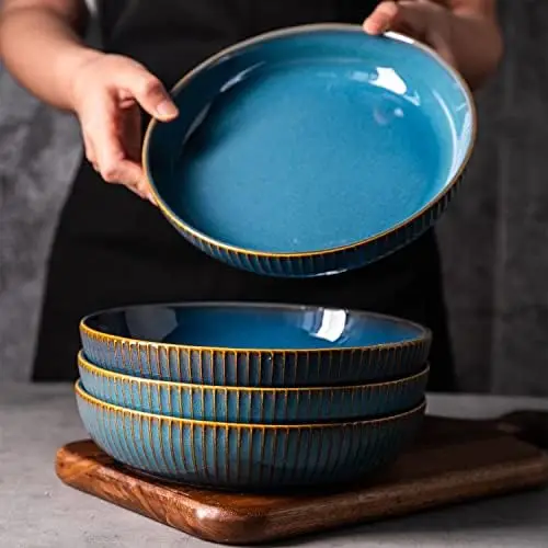 

Pcs Pasta Bowls 35 Ounces, 8.5 Inch Porcelain Large Serving Bowls, Premium Deep Dinner Plates Round Salad Plate Set for Soup Sna