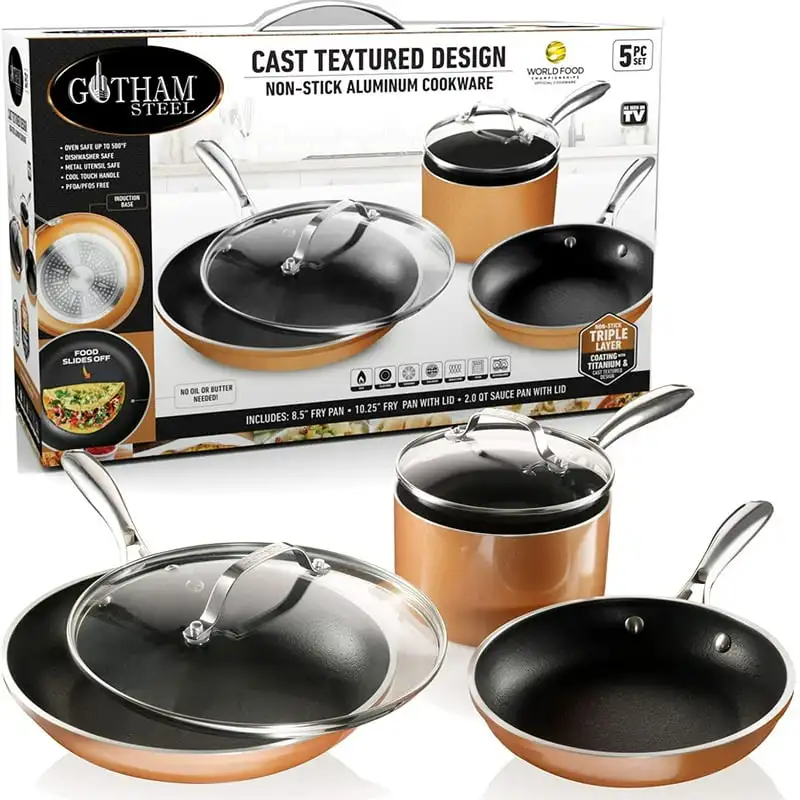 

Cast 5 Piece Cookware Set Non-Stick Pots and Pans Set Dishwasher & Oven Safe