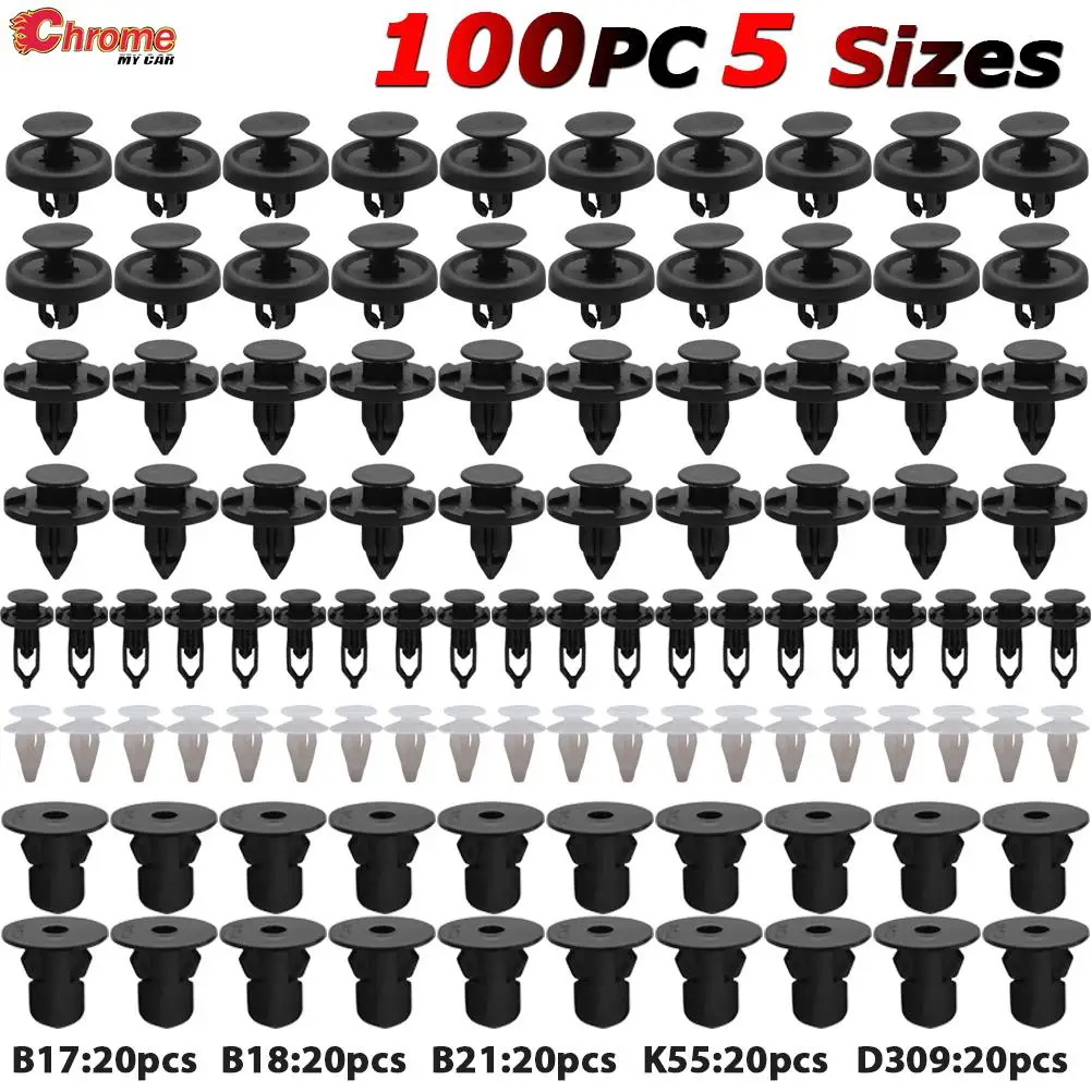 

100pcs Car Panel Trim Clip Engine Radiator Cover Grill Wheel Arch Bumper Fender Fastener Push Pins Rivet Retainer Holder Plastic