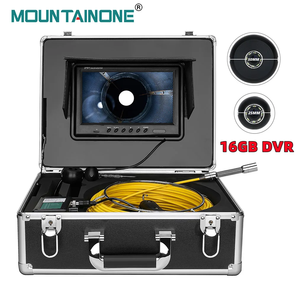 

9inch Sewer Camera Inspection with Meter Counter 17mm 16GB TF Card DVR IP68 Drain Sewer Pipeline Industrial Endoscope