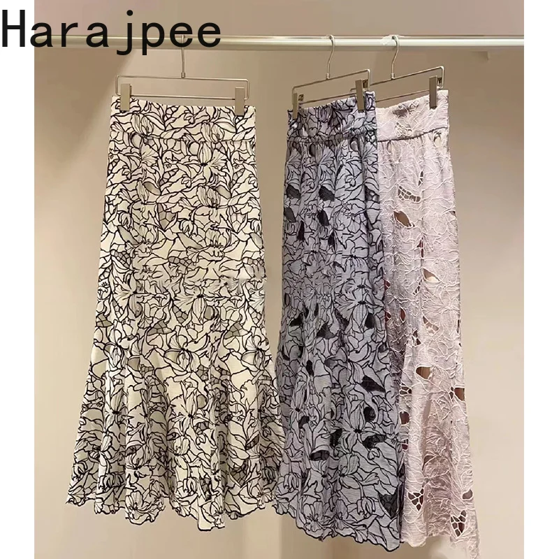

Женская элегантная юбка Harajpee, новая японская весенне-летняя юбка с высокой талией и ремешками, юбка-годе из искусственного кружева, 2023