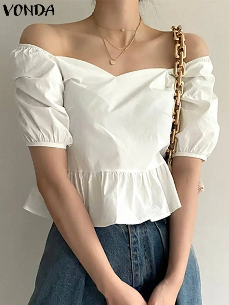 

Женская блузка VONDA 2022, пикантная туника с открытыми плечами, летние топы с пышными рукавами, женские пляжные рубашки, объемные Блузы