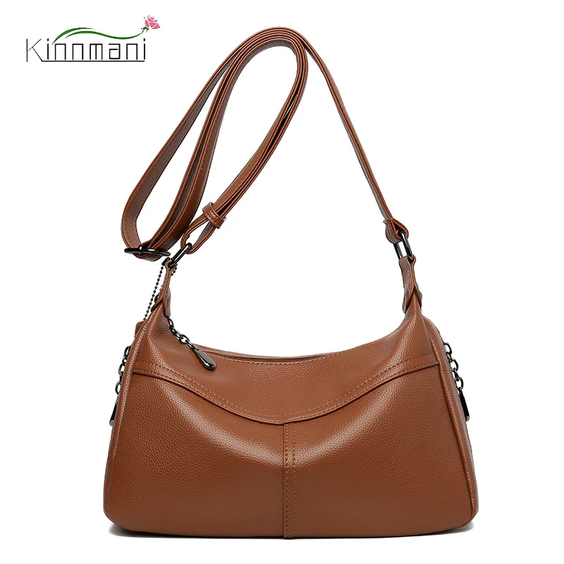 

Сумка на плечо женская из мягкой кожи, роскошный саквояж большой вместимости, однотонный Повседневный чемоданчик-мессенджер, портативные кошельки