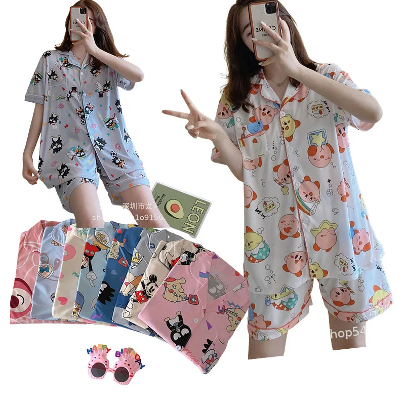 

Sanrios XO LittleTwinStars Kawaii kirby summer New style Short sleeve Pajamas leisure wear Homewear Christmas birthday gift