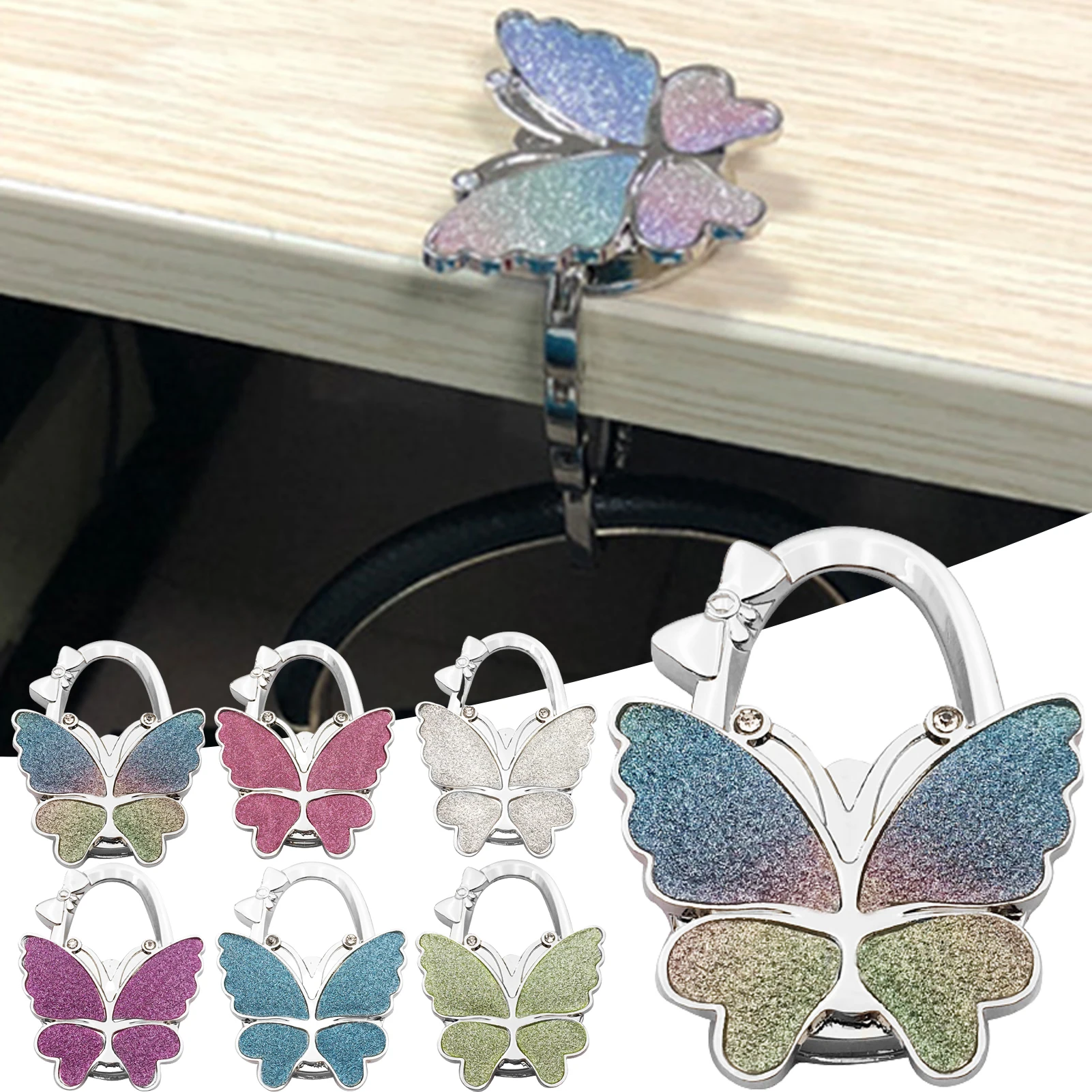 

Purse Handbag Hanger Foldable Butterfly Shape Fashionable Alloy Handbag Wallet Hooks for Women Purse 6 Colors
