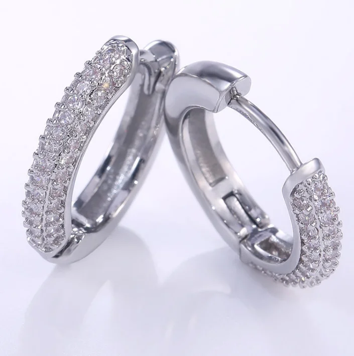 

ANGLANG Luxury White Color Iced Out Round Circle CZ Earring Hoop Huggie Earrings for Women Anniversary Birthday Fine Gift