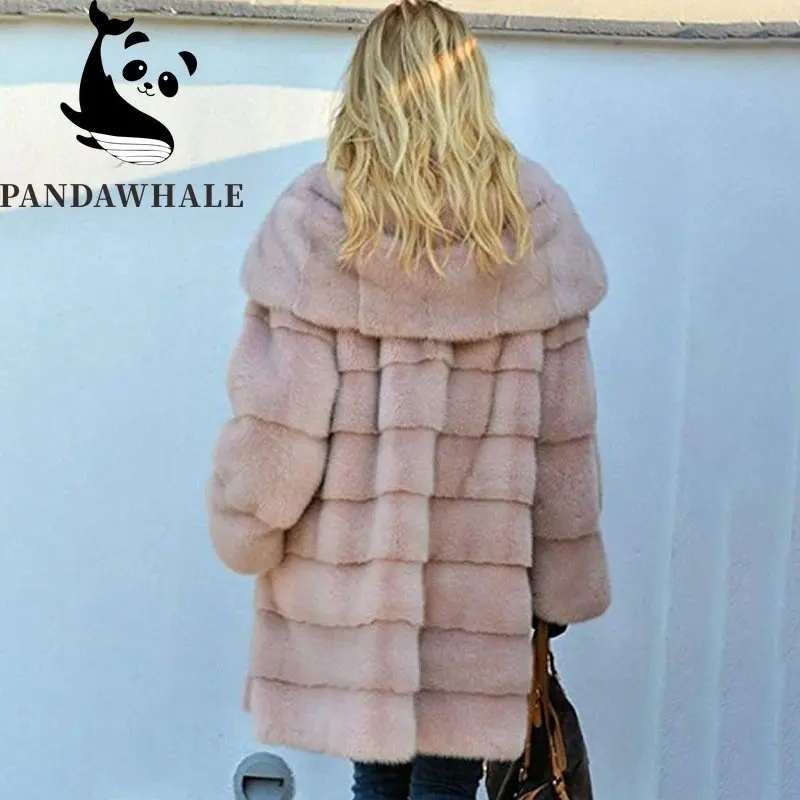 European American Long Faux Fur Coat Solid Loose Plush Hooded Autumn Winter Jacket Women 2022 Warm Streetwear Famale Clothing