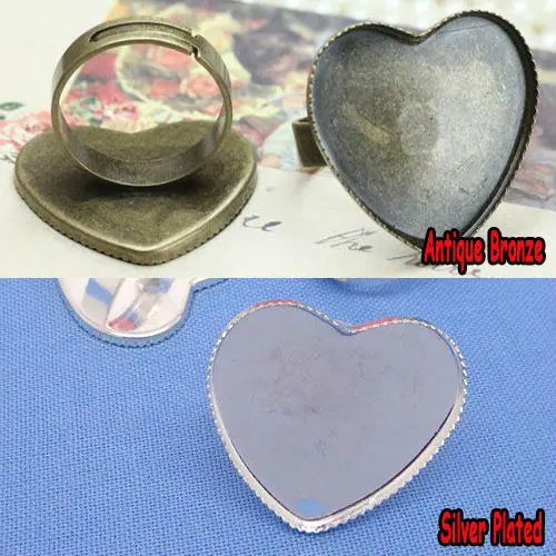

Min Quantity 100pcs Wholesale Antique Bronze/Silver Plated Ring Blank with 25mm Teeth edge Heart-shaped Bezel Setting Tray