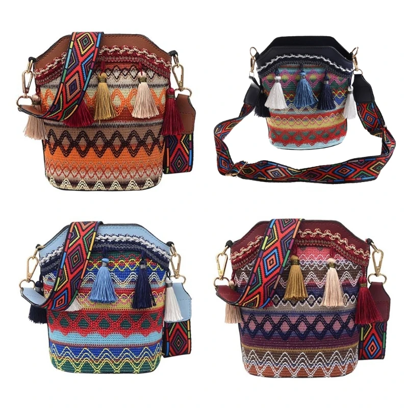 

2023 New Vintage Ethnic Shoulder Bag Embroidery Boho Hippie Tassel Tote Beach Crossbody Women Girls Purse Phone