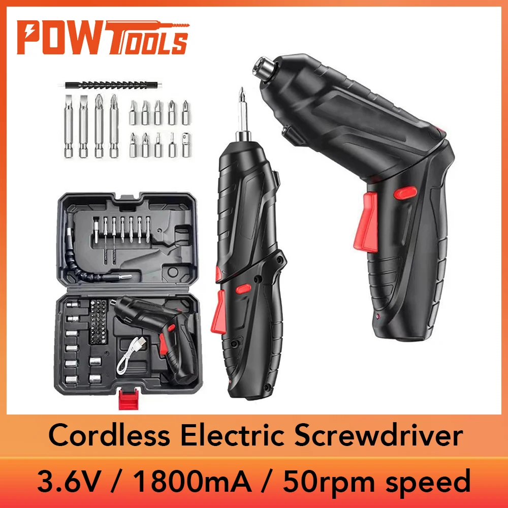 

Powtools Cordless Electric Screwdriver 3.6V Electric Screw Driver Lithium Battery USB Charging Multifunctional Screwdriver Kit