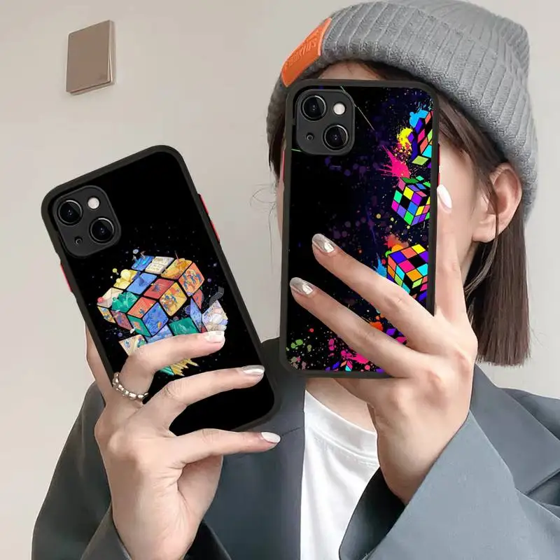 

Funny-R-Rubiks-C-Cube Phone Case for iPhone X XR XS 7 8 Plus 11 12 13 pro MAX 13mini Translucent Matte Case
