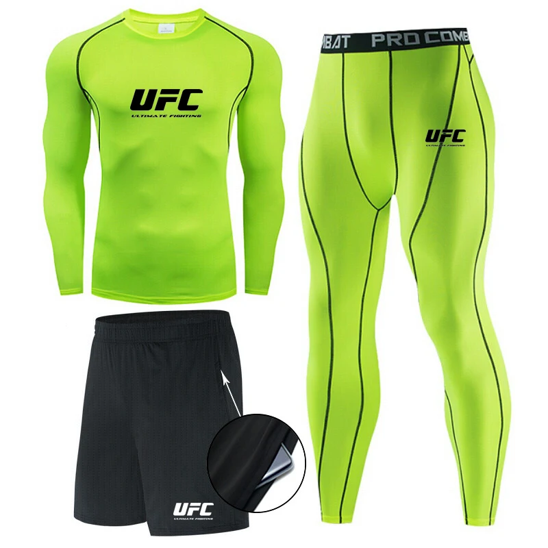 

Men Fitness Clothing Spring /summer Compression Sportswear 3 Piece Set Running Joggers Training Tight Tracksuit Gym Workout Male