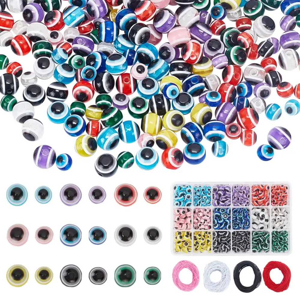 

1Box Evil Eye Resin Beads Mixed Color Round Loose Spacer Bead with Elastic Cord for Jewelry Beading Making DIY Bracelet Necklace