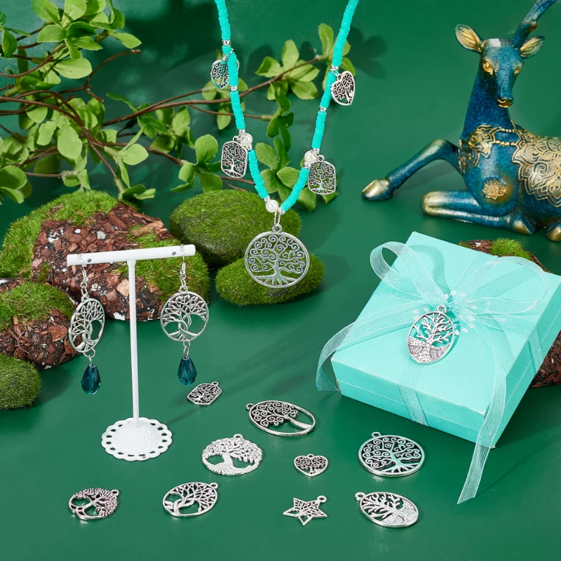 54Pcs Tibetan Style Alloy Pendant Mixed Shape Hollow Metal Charms for Jewelry Findings Making Earring Necklace DIY Crafts