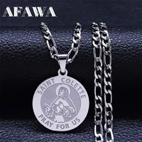 catholic saint colette stainless steel medal pendant necklace silver color womenmen religious amulet necklaces collier n2319s02