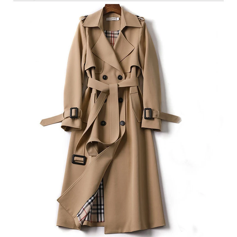 

2023 Autumn and Winter New Trench Women's Solid Mid Length Popular British Style Knee Over Coat Coat