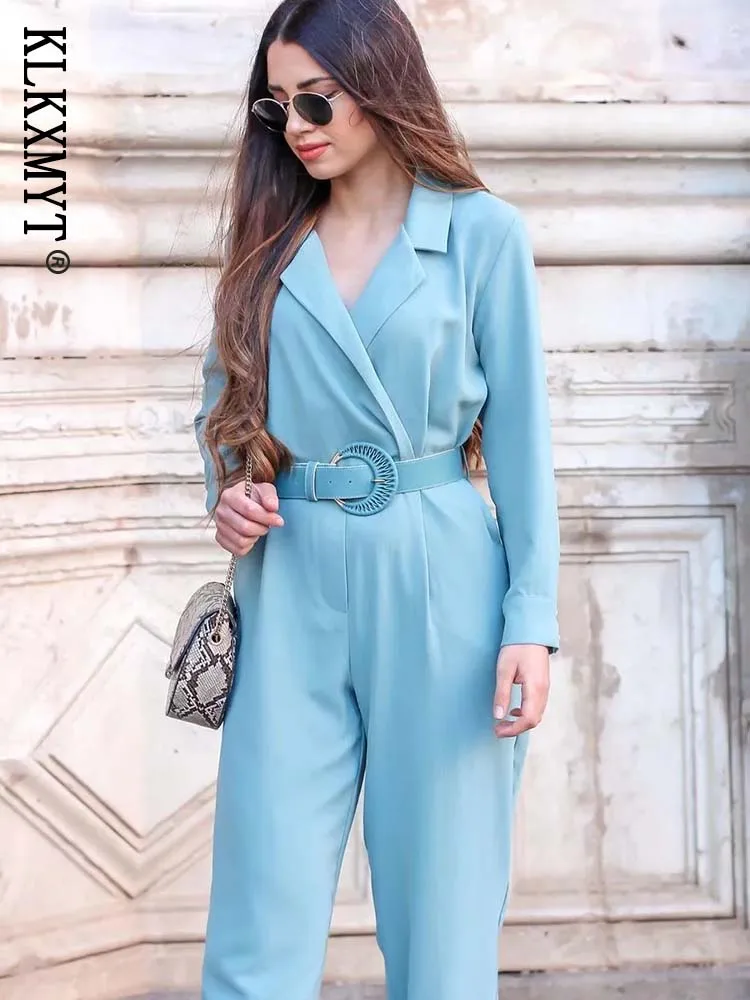 

ZA&ree TRAF 2022 Jumpsuit Women Chic Fashion With Sashes Overalls For Women Vintage Long Sleeve Office Female Jumpsuits