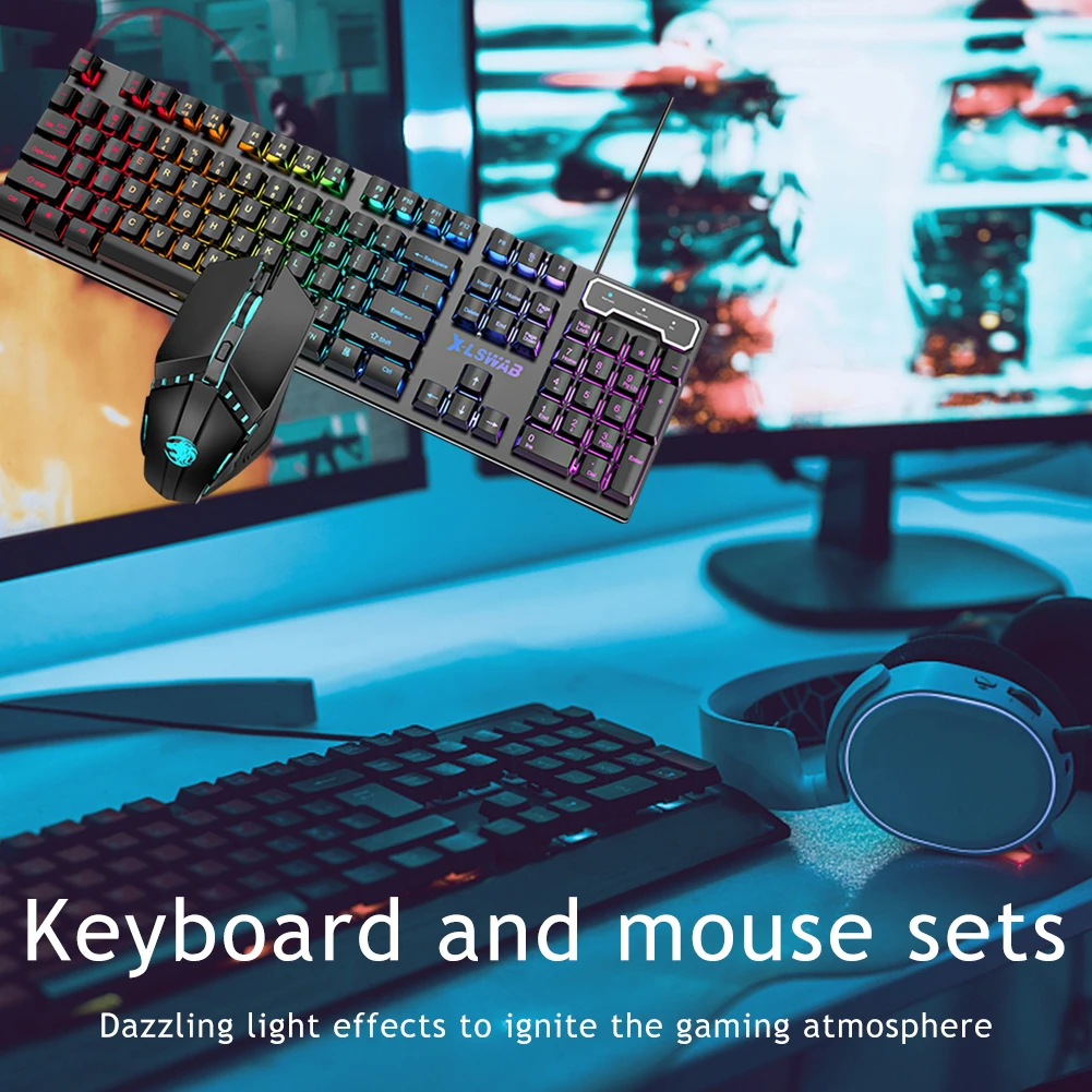 GX30S Проводная Радужная клавиатура с подсветкой мышь комбо набор RGB 104 клавиши 2 4G
