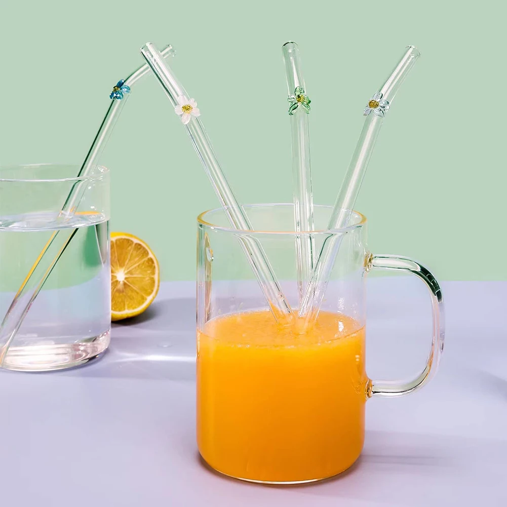 

Reusable Clear Glass Straws Set For Smoothie Milkshakes Environmentally Friendly Drinkware Straw With Cleaning Brush