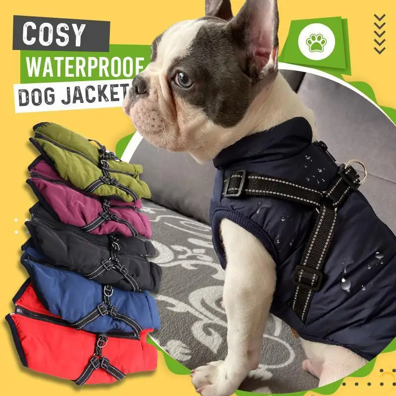 

Cosy Waterproof Dog Jacket With Harness Winter Warm Dog Clothes For Labrador Big Dog Coat Chihuahua French Bulldog Outfits Vest