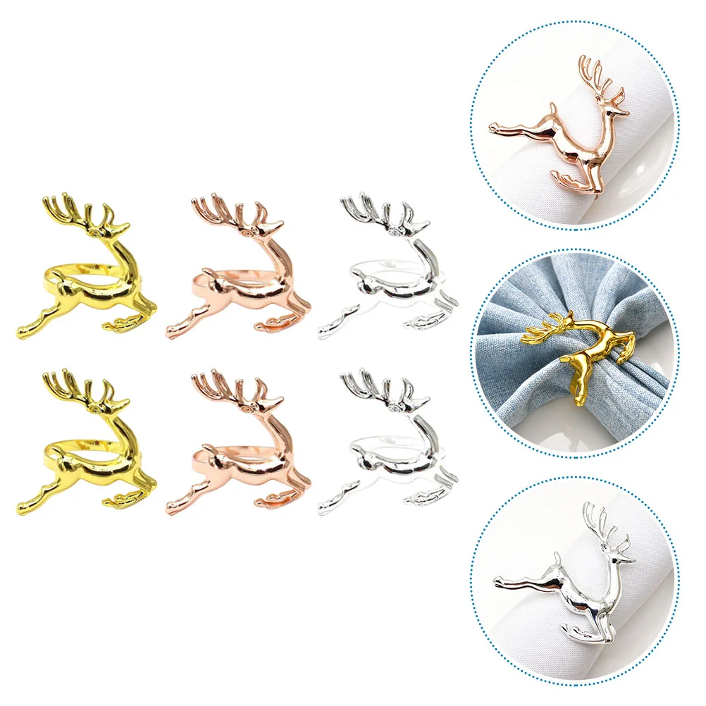 

6 Pcs Napkin Ring Xmas Party Rings Alloy Holder Party Tableware Deer Holiday Holders Elk Buckles Reindeer Tableware