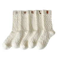 3 pair cute cartoon embroidery socks women cotton long white socks winter fashion street skateboard leg warmers skarpetki stopki