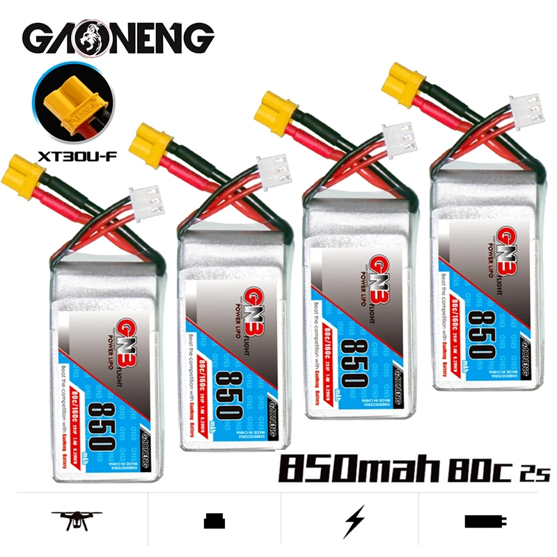 Литий-полимерная батарея GNB 2S 7,4 В 80C 850 мАч Max160C, стандартная вилка для FPV гоночного дрона, микро квадрокоптера, вертолета, радиоуправляемых запчастей, батарея 7,4 В