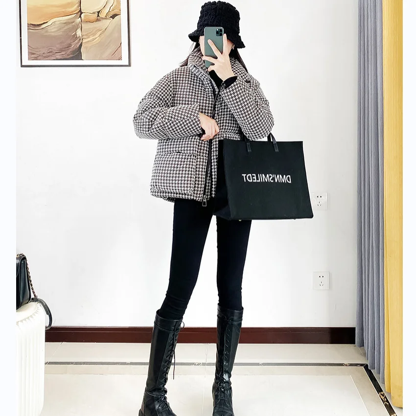 Women's Down Jacket 2022 Winter Plaid Warm Women's Jacket Korean Version Of The Casual Fashion Women's Cotton Jacket Winter Coat