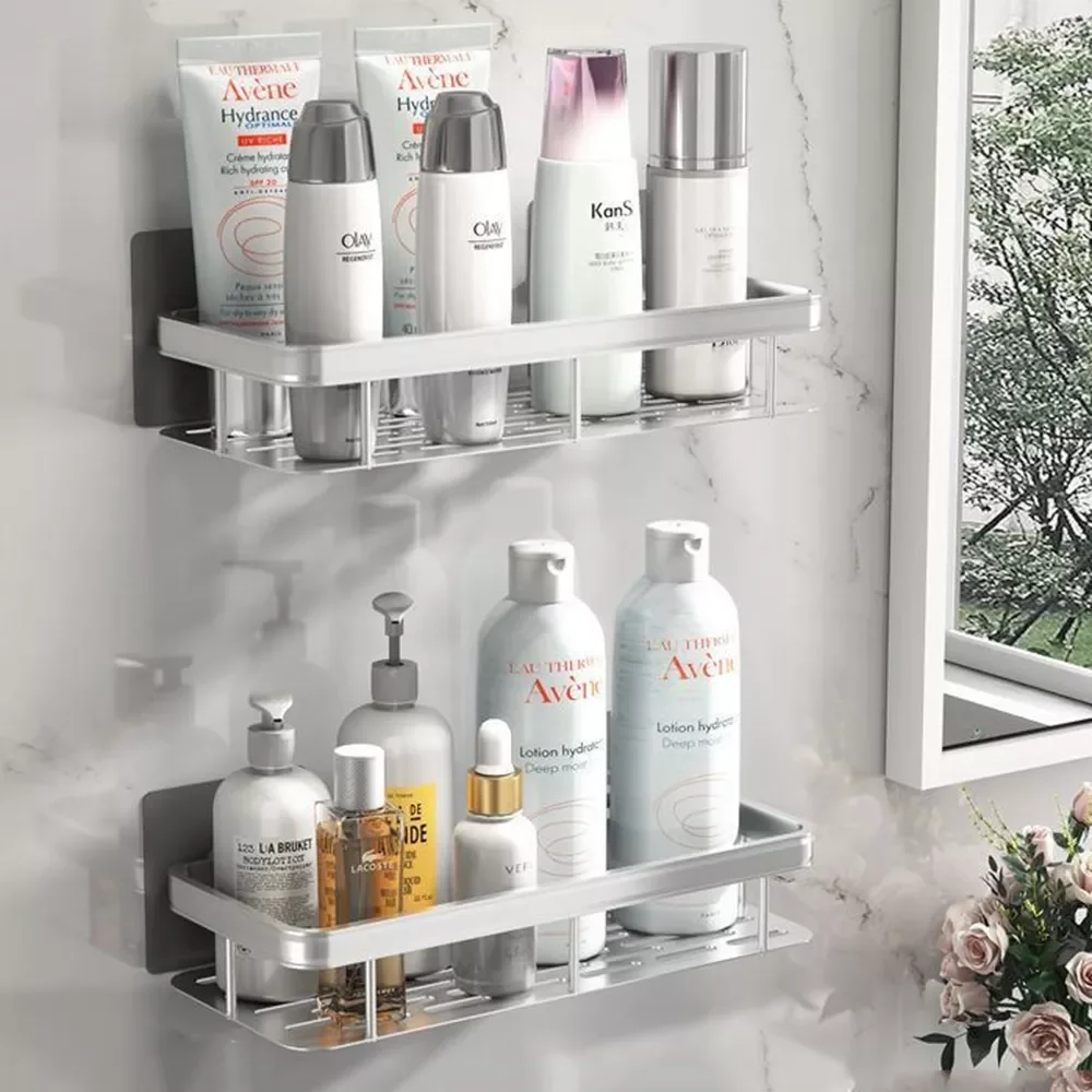 

2023 Bathroom Shelf Wall Without Drilling RustProof Aluminum Shelf Shampoo Towel Holder Bathroom Luxury Organizer Accessorie