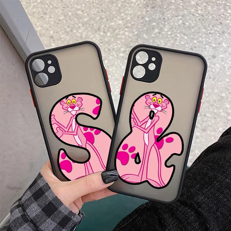 

Lovely Pink Catoon Initial Letter A Z Fashion Phone Case For iPhone 12 13 Pro MAX 13 Mini Black Hard Matte Back Shockproof Case