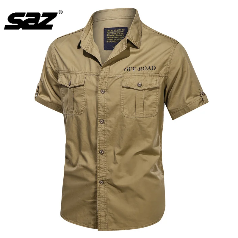 

SAZ Pure Cotton Leisure Fashion Loose Men's Workwear Short Sleeve Shirt 2022 Summer New Large Size Outdoor Street Men's Top