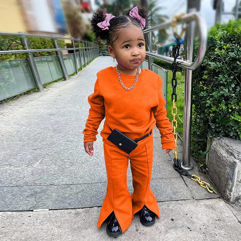 

Childrens Sets Clothing Suit Girls Solid Color Casual Sweater Round Collar New Autumn Style Forking Colorful Europe America