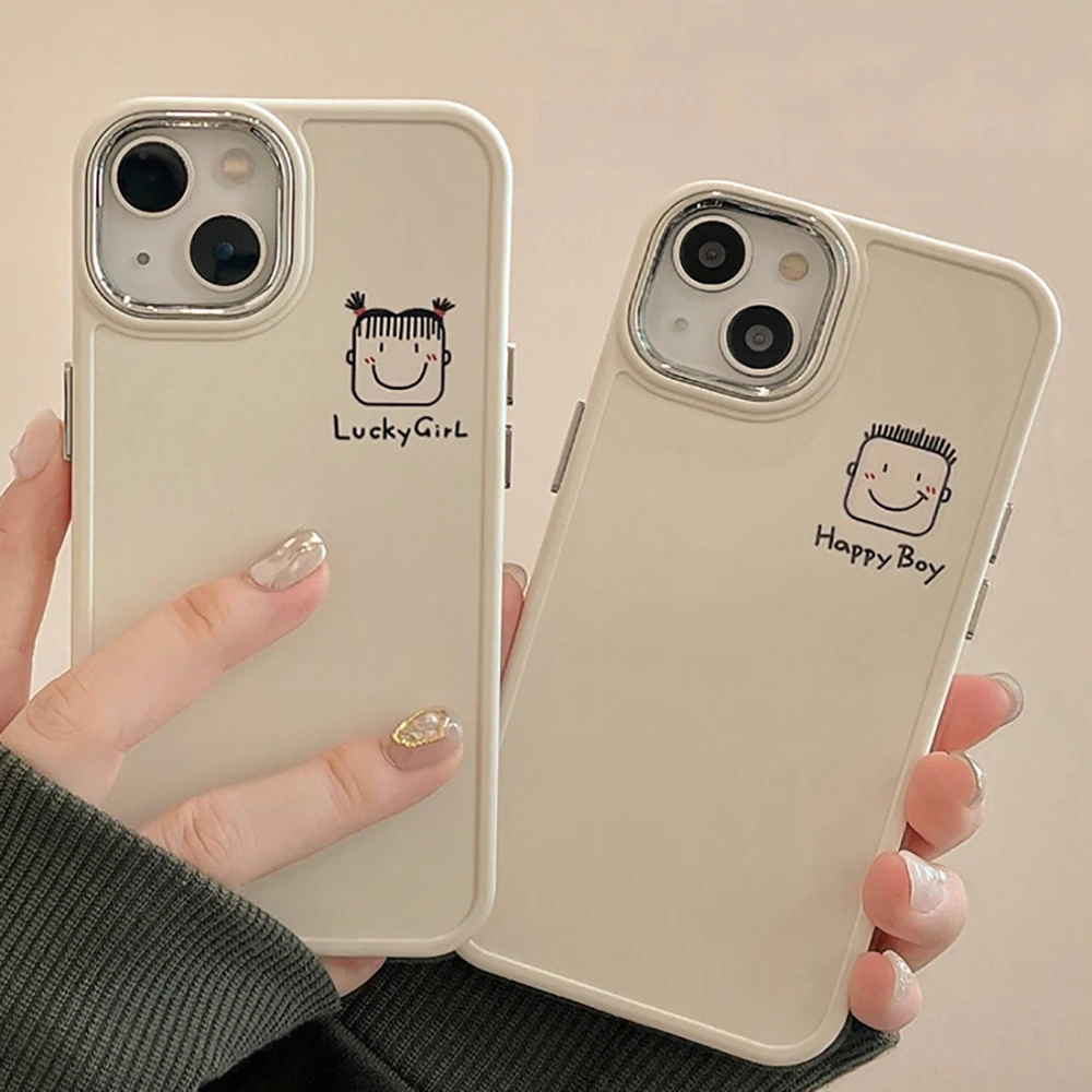 

Cartoon Cute Boy Girl Couple Phone Case For iPhone 14 13 12 11 Pro Max Funny Shockproof Bumper Lovely Soft Back Cover Case