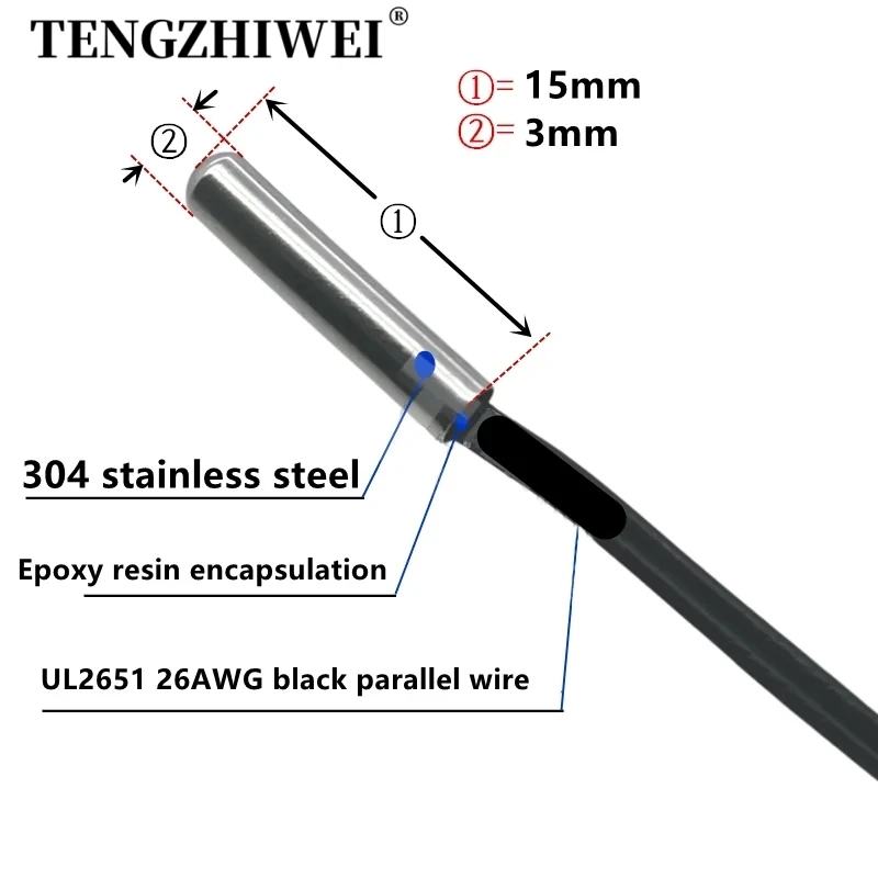 Датчик температуры NTC B3950 10K 1% водонепроницаемый зонд 3*15 мм из нержавеющей стали