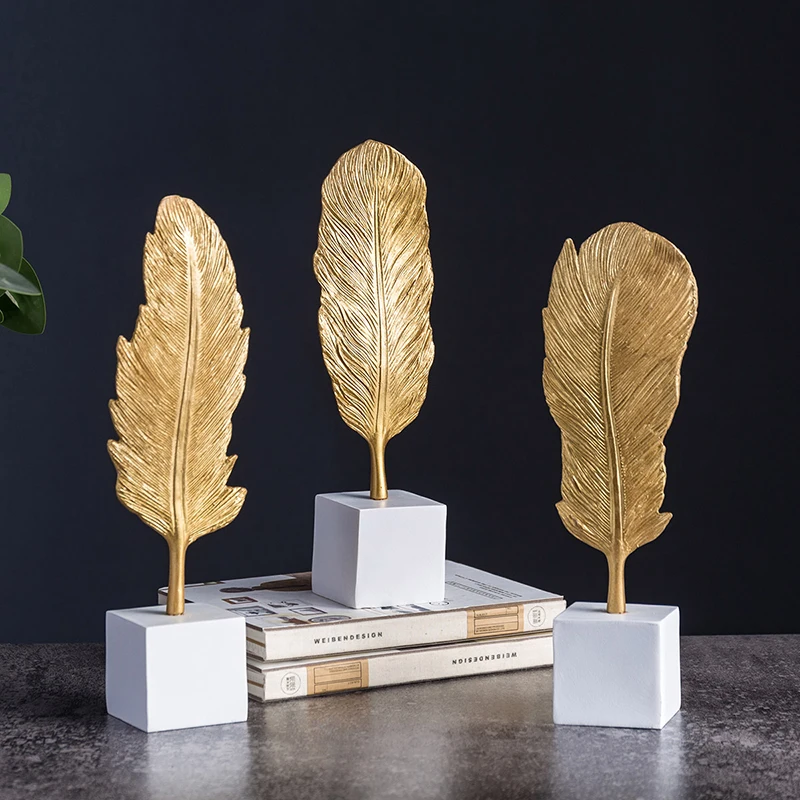

Golden Feather Miniature Figurines Home Decor Living Room Office Desk Decoration Home Decoration Accessories Modern Fairy Garden